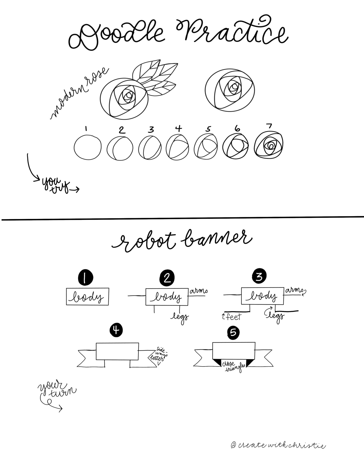 Hand Lettering and Doodle Workbook Bundle with a free Brush Pen