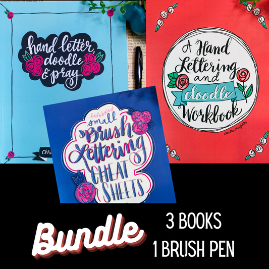 Hand Lettering and Doodle Workbook Bundle with a free Brush Pen