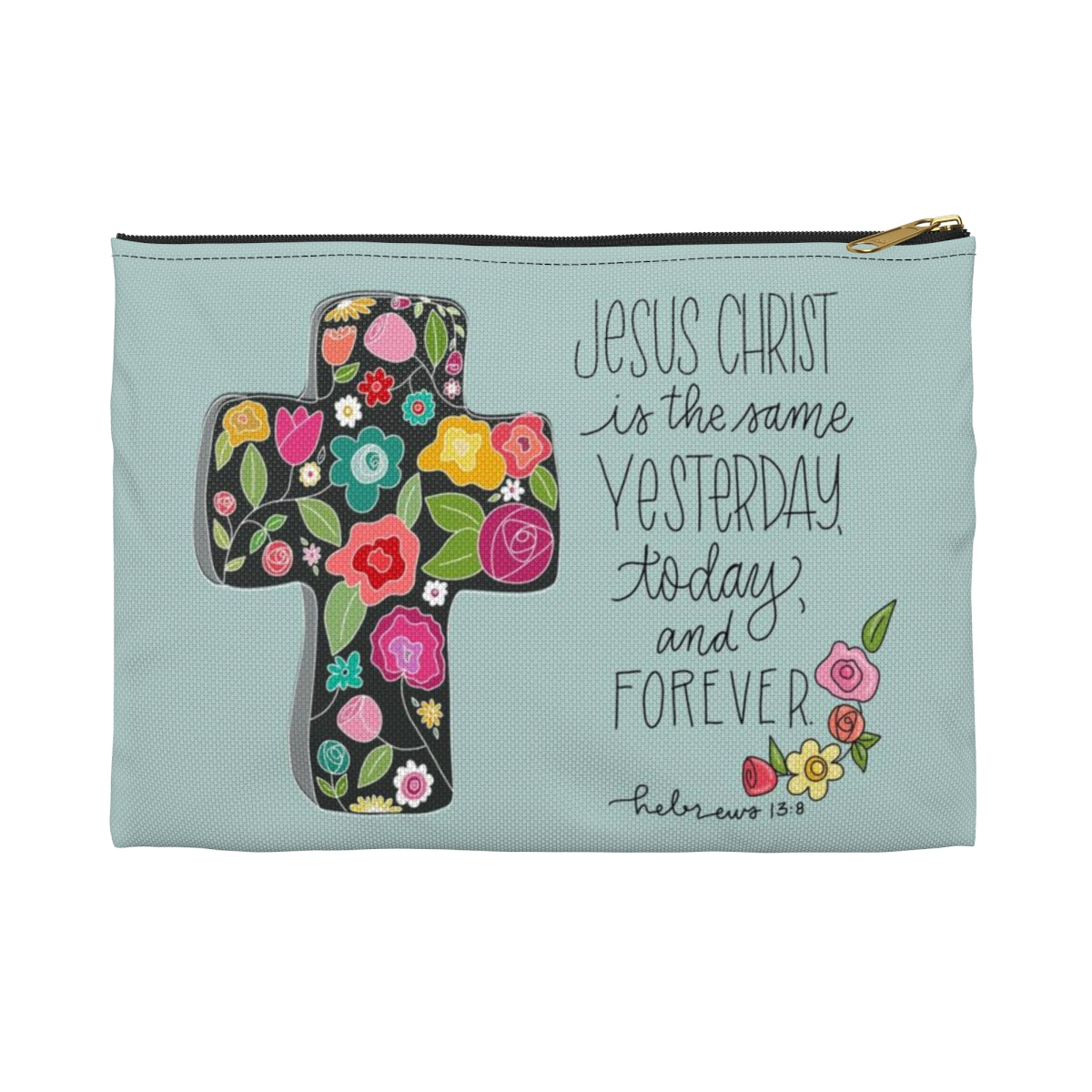 Floral Cross Scripture Accessory Pouch