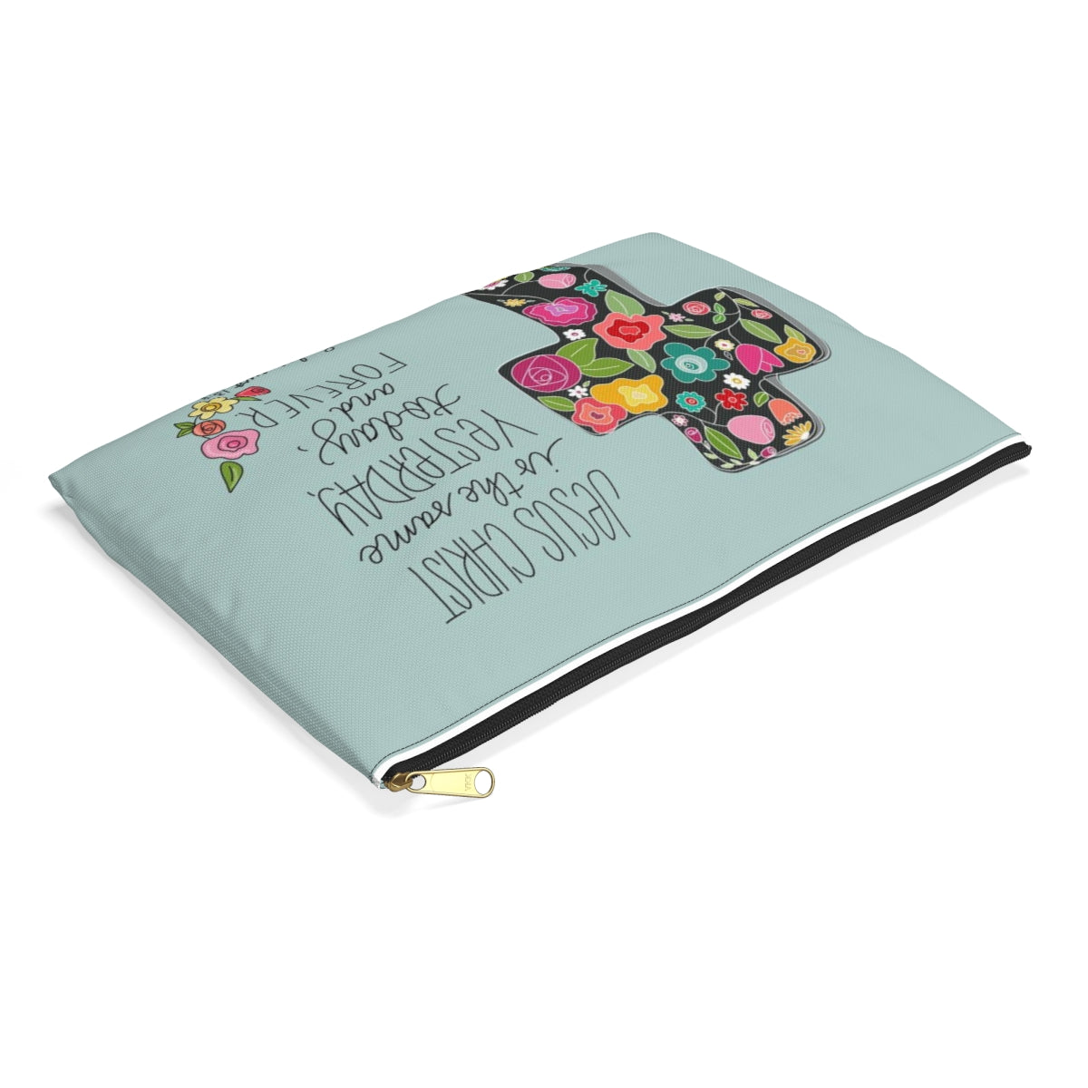 Floral Cross Scripture Accessory Pouch