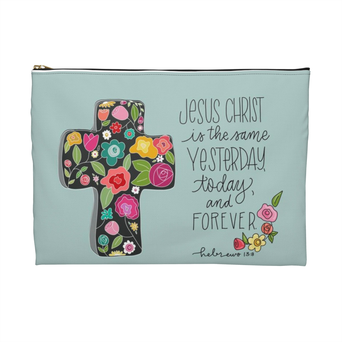 Floral Cross Scripture Accessory Pouch