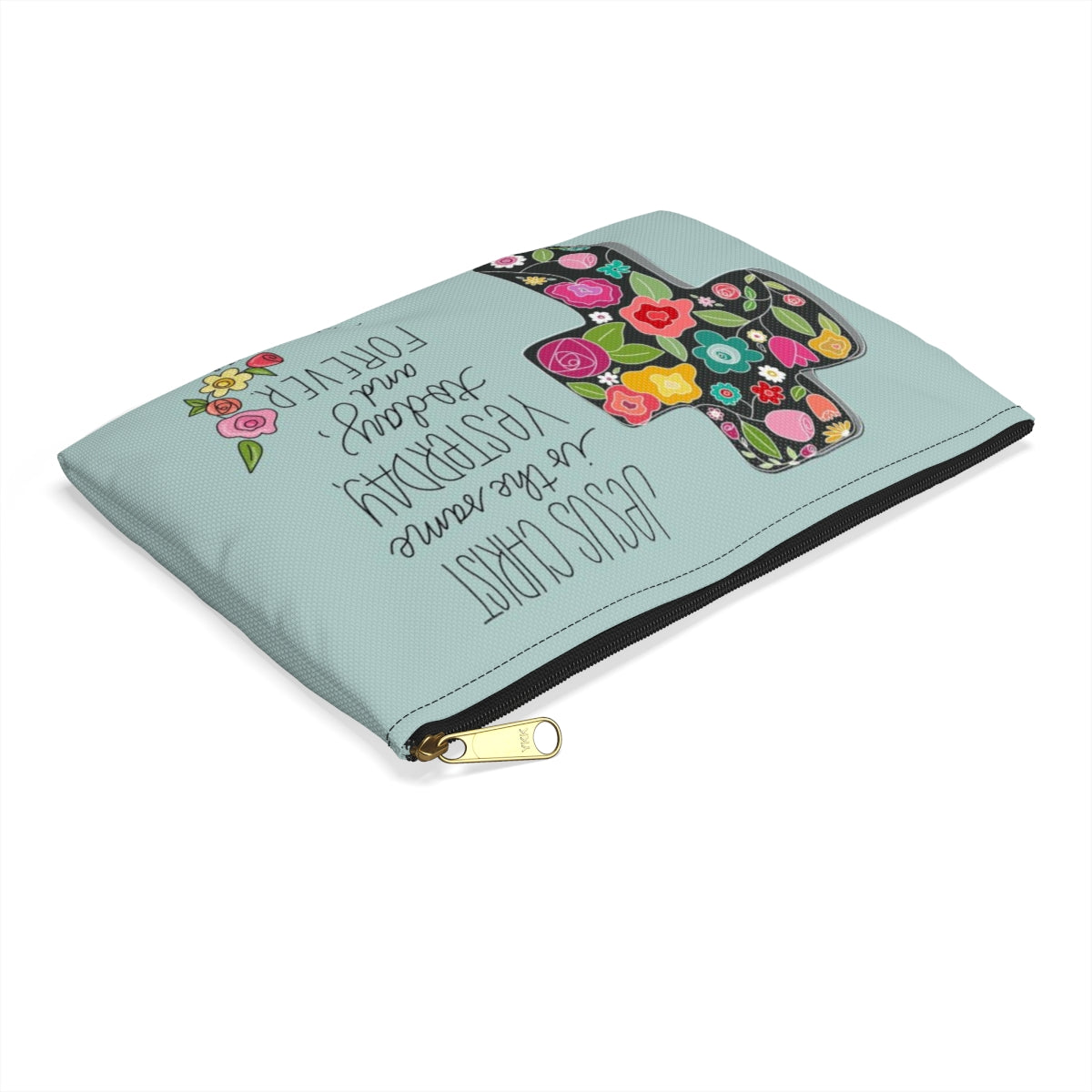 Floral Cross Scripture Accessory Pouch
